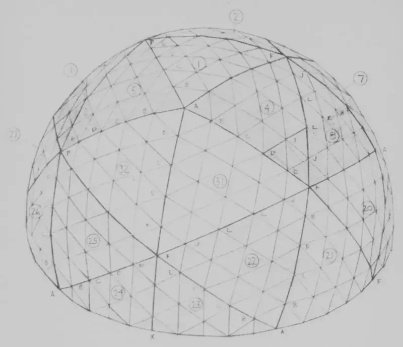 Sketch of the original geodesic dome constructed on campus.