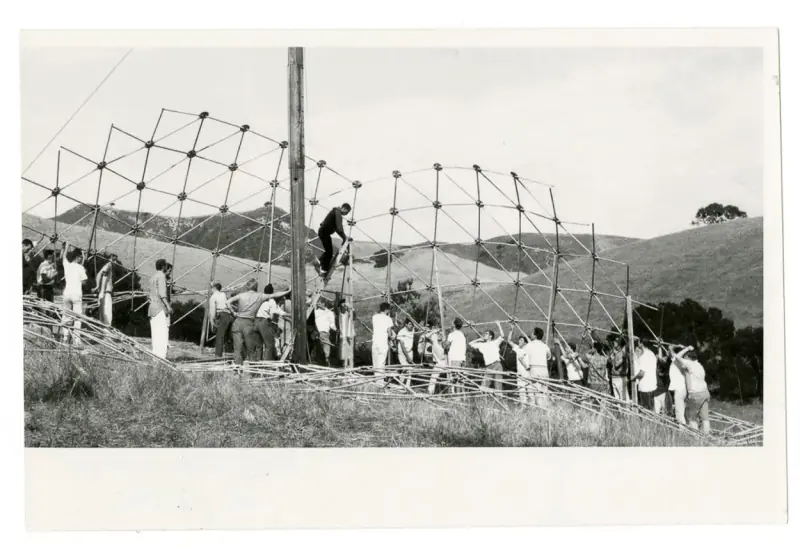 Students assembling the dome in Poly Canyon.