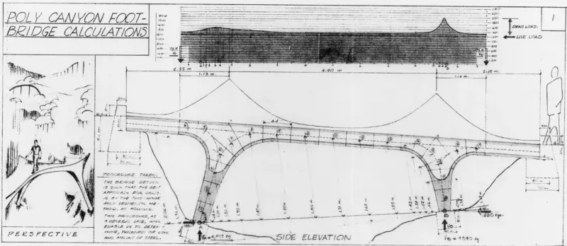 Sketch of the original gunite bridge design from its thesis proposal.