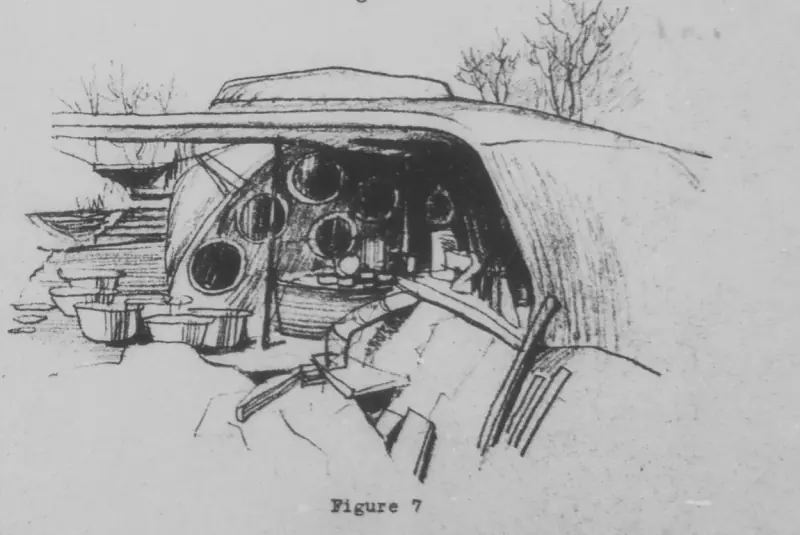 Sketch of the 1963 Earth House concept that inspired the underground house.